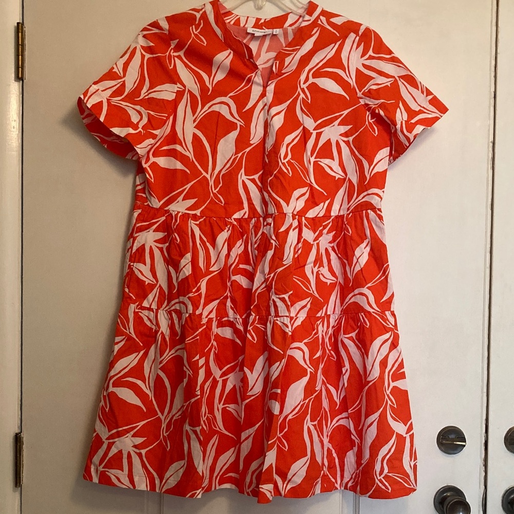 Chico's Cotton Orange and White Leaf Print Dress - Chico’s Size 2 (US 12)